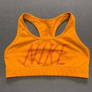 Nike Pullover Sports Bra with Large Center Spellout Size Small Orange Gold